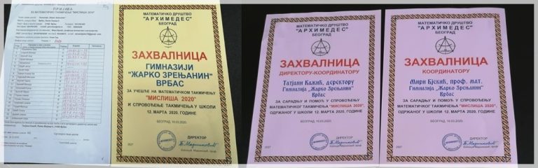Национално математичко такмичење „Мислиша 2020“
